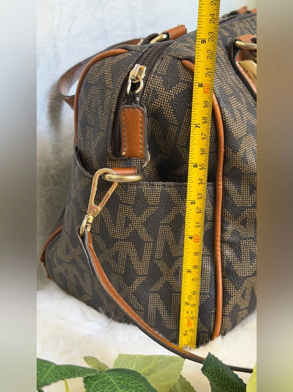 NX Noble Exchange Brown Monogram Large Satchel Shoulder Crossbody Bag